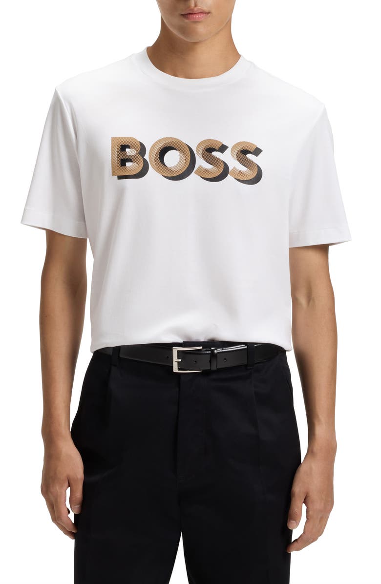 BOSS Thompson Cotton Logo Graphic T-Shirt, Main, color, White