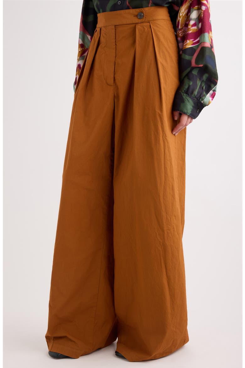 Pamplona Pleated Stretch Cotton Wide Leg Pants, Alternate, color, OCRA