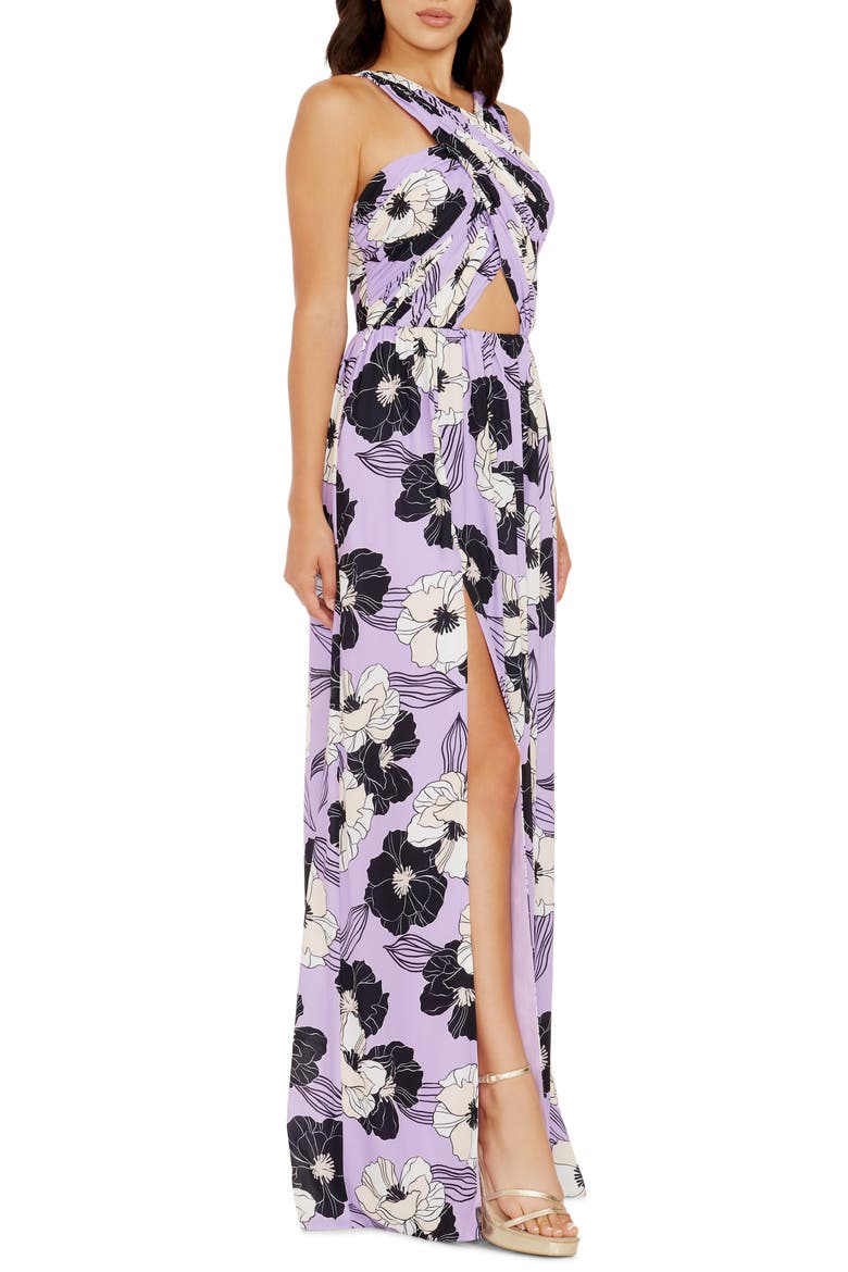 Rose Print Cutout Maxi Dress, Alternate, color, WISTERIA MULTI