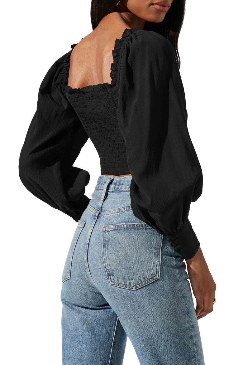 Amber Puff Sleeve Smocked Blouse, Alternate, color, BLACK