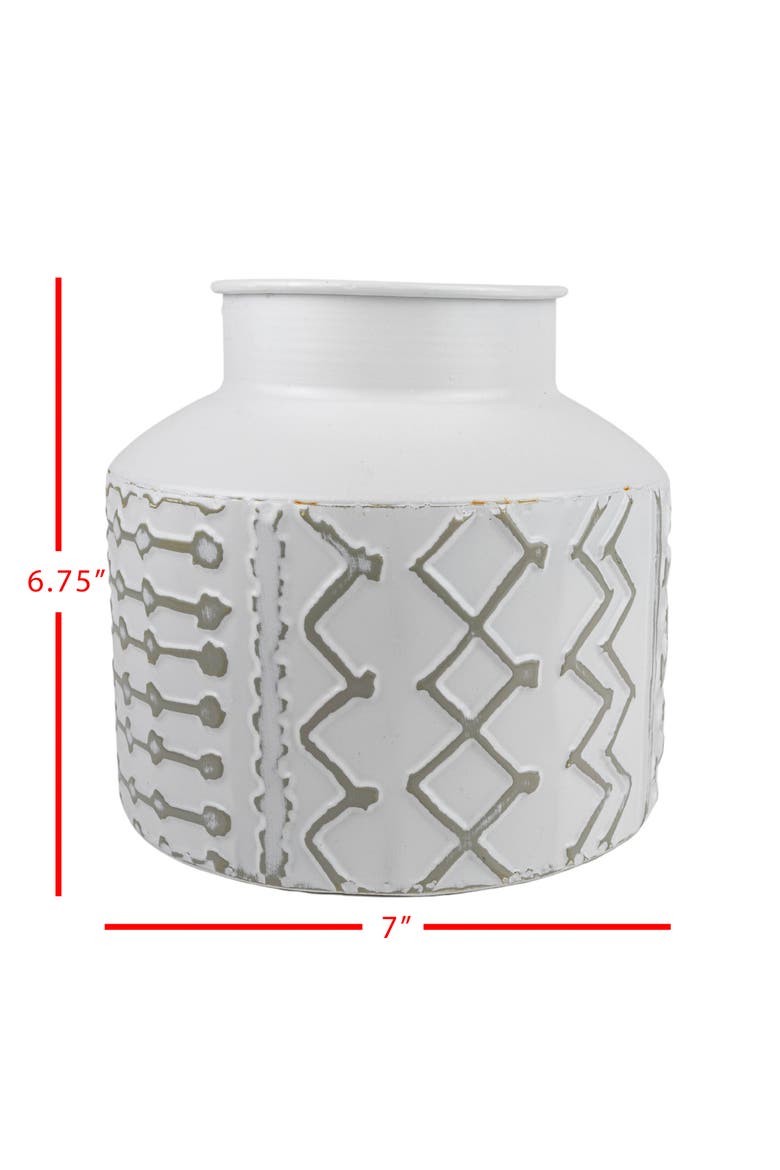 6.75" Aaliyah Gray Multi Pattern Boho Chic Style Decorative Metal Vase, Alternate, color, White