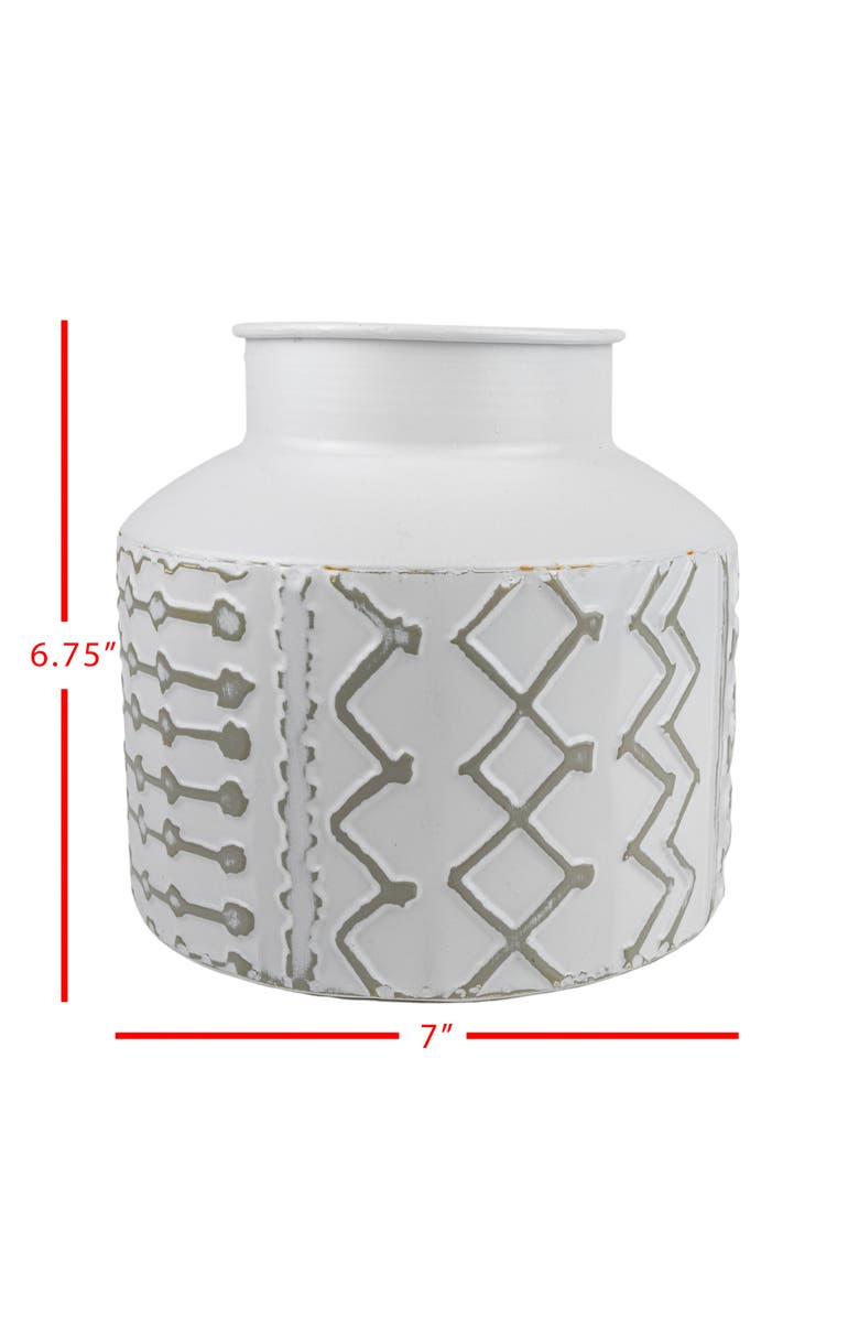 Foreside Home and Garden 6.75" Aaliyah Gray Multi Pattern Boho Chic Style Decorative Metal Vase, Alternate, color, White