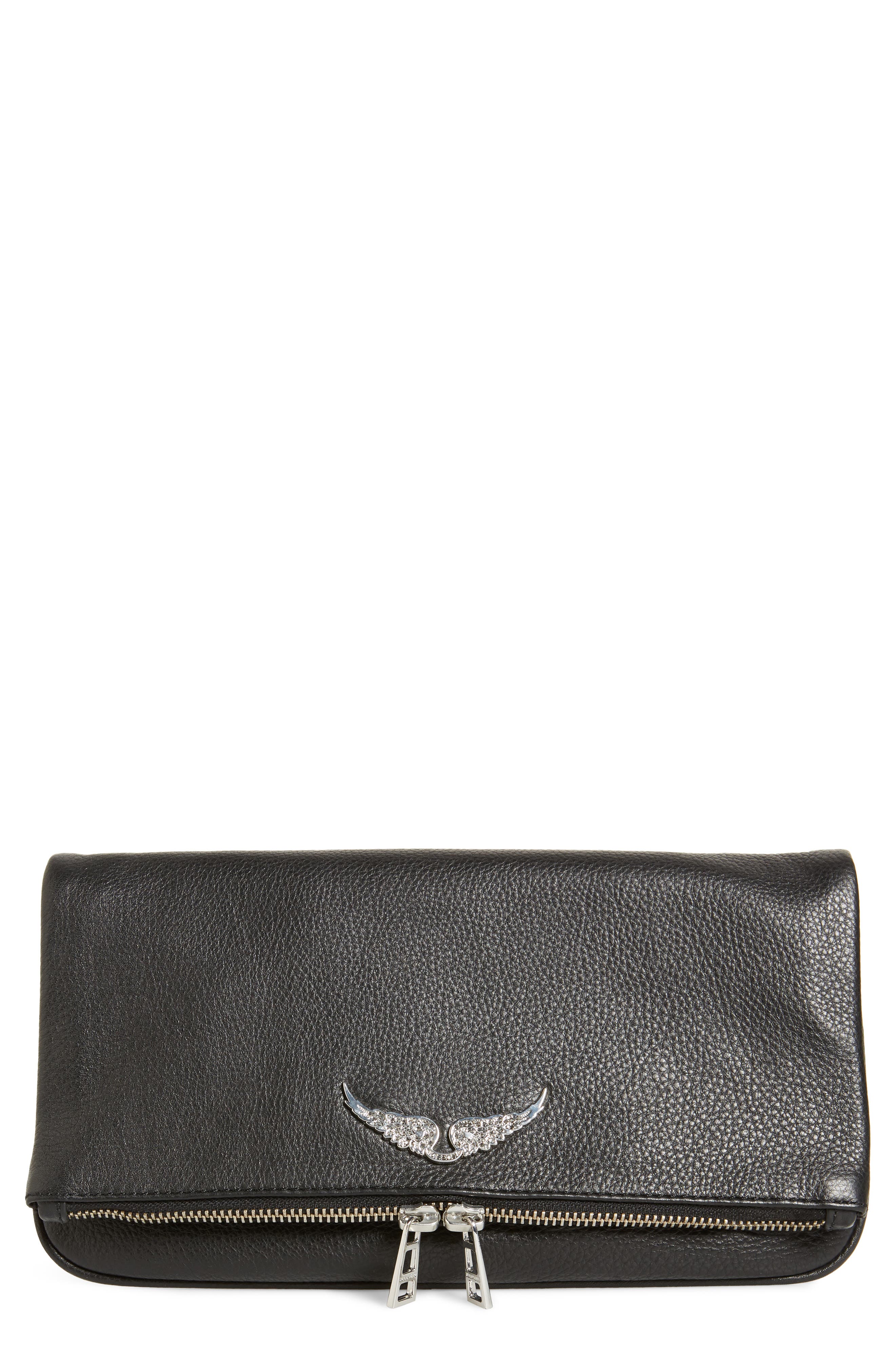 Zadig & Voltaire Rock Leather Clutch, Main, color, 