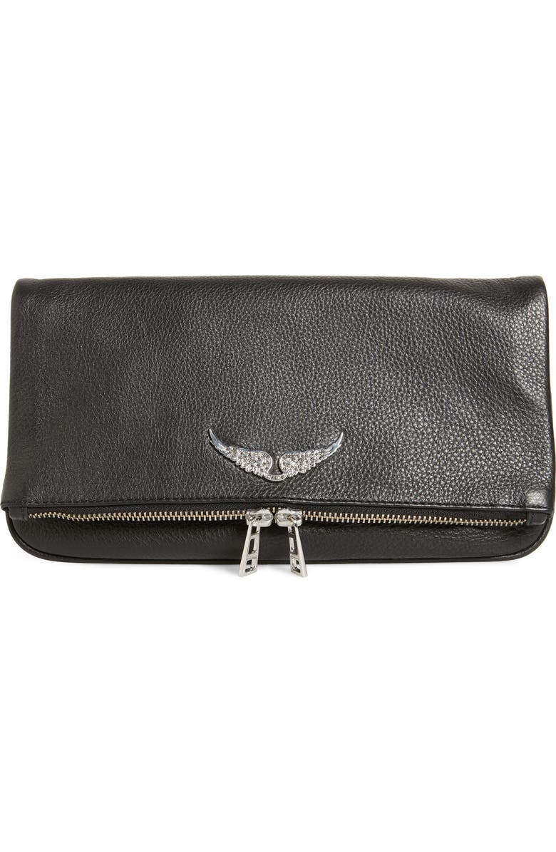 Zadig & Voltaire Rock Leather Clutch, Main, color,
