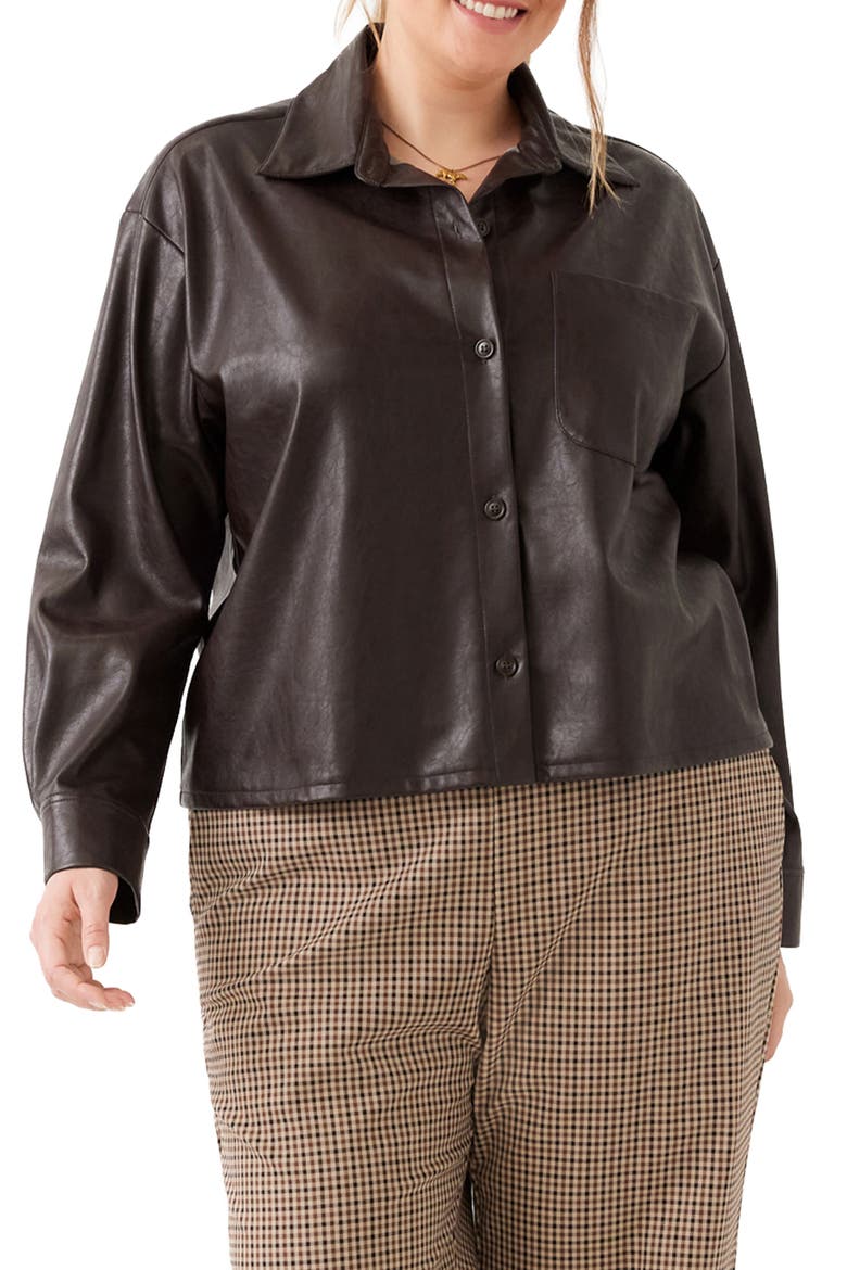 Faux Leather Button Up Shirt, Main, color, CHOCOLATE