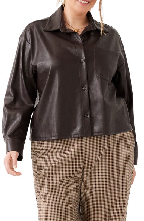 Faux Leather Button Up Shirt