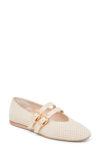 Dolce Vita Baylee Wide Ballet Flats Bone Perforated Suede