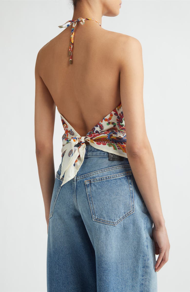 Etro Paisley Silk Bandana Halter Top, Alternate, color, 