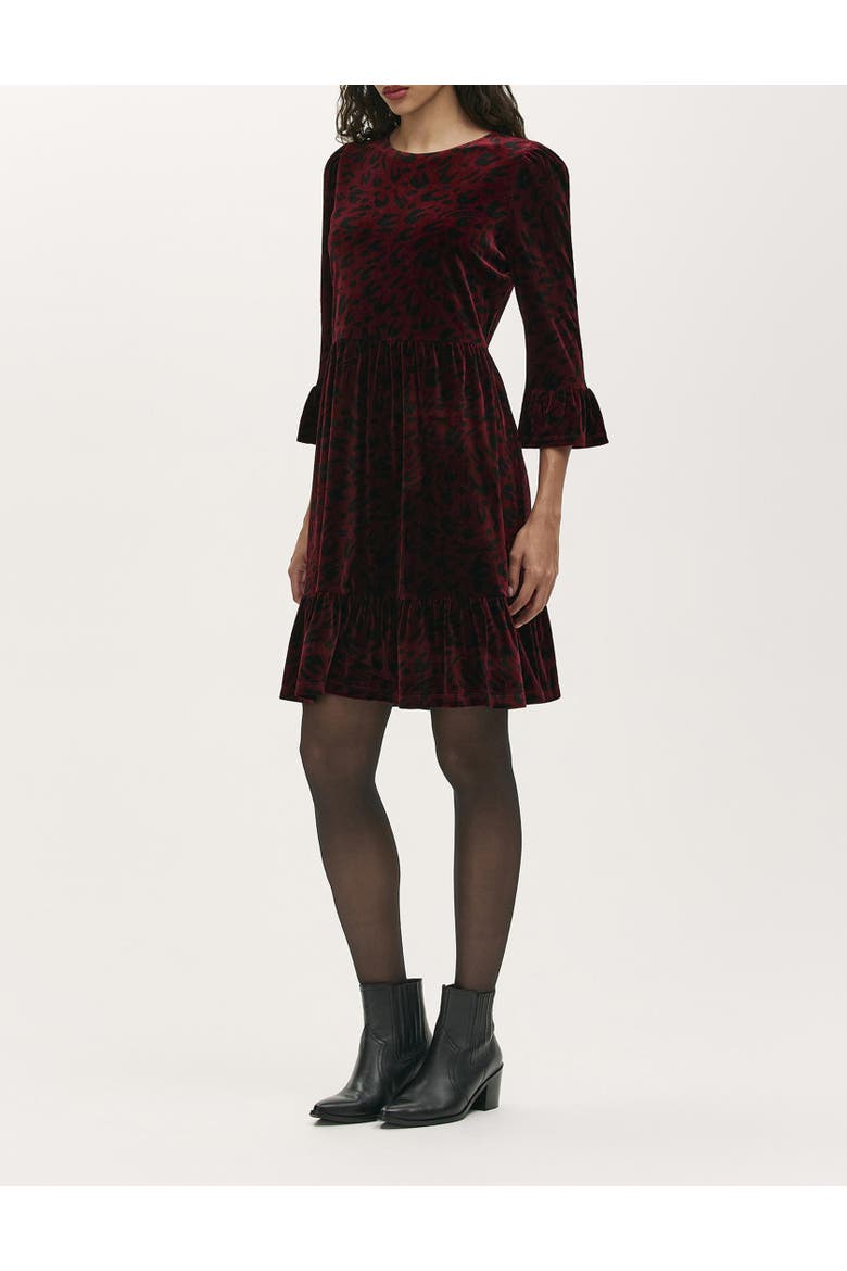 Cammie Velvet Short Dress, Alternate, color, Burgundy Animal