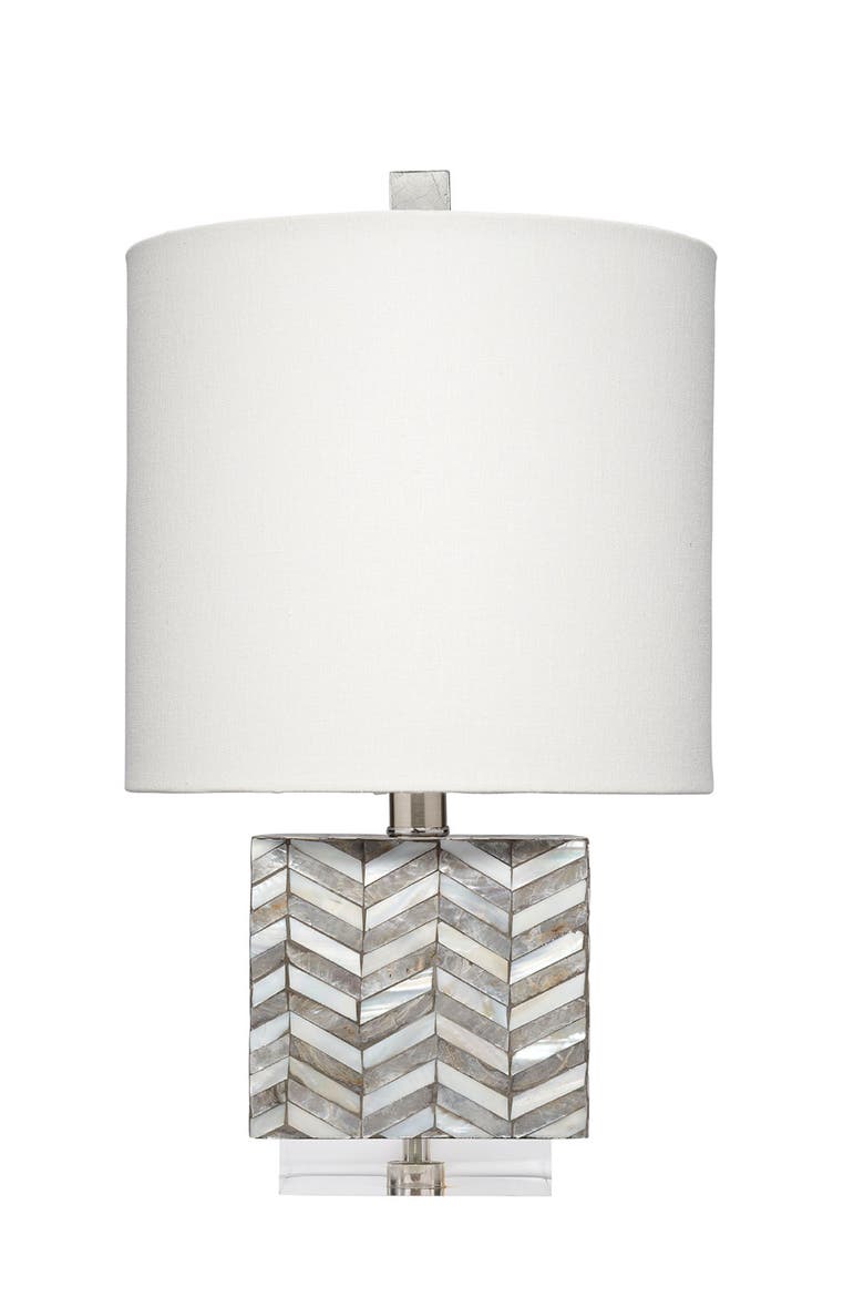 Garbo Mother of Pearl Table Lamp with Linen Shade, Blue, Main, color, Grey