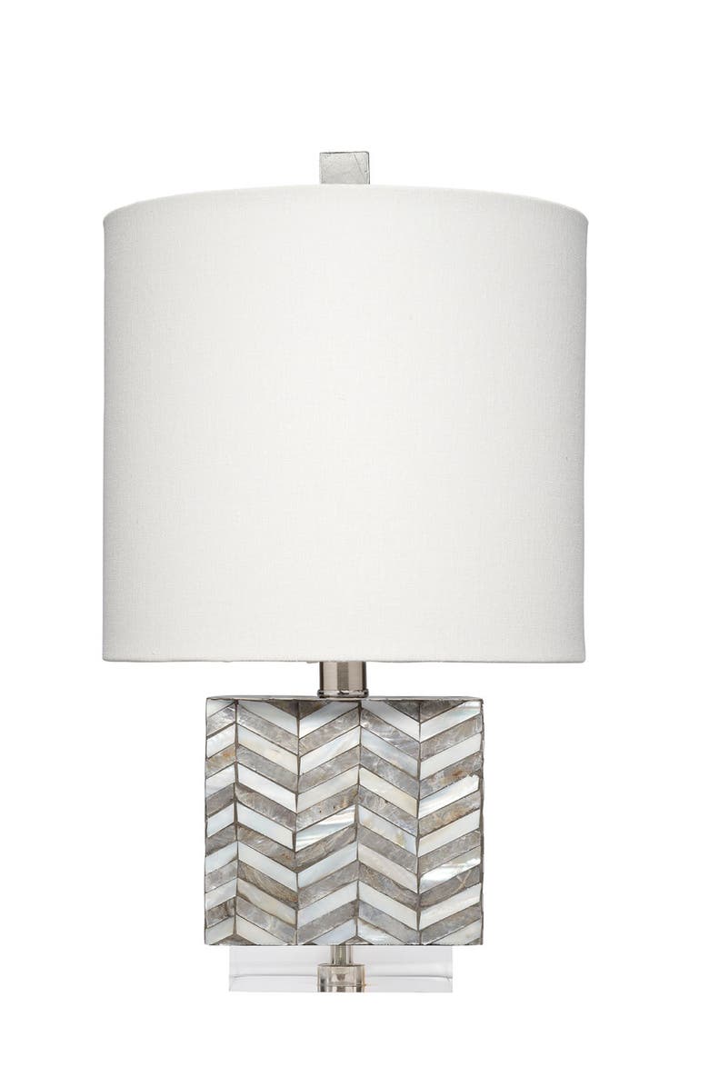 JAMIE YOUNG Garbo Mother of Pearl Table Lamp with Linen Shade, Blue, Main, color, Grey