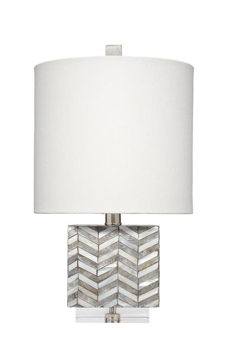 Garbo Mother of Pearl Table Lamp with Linen Shade, Blue