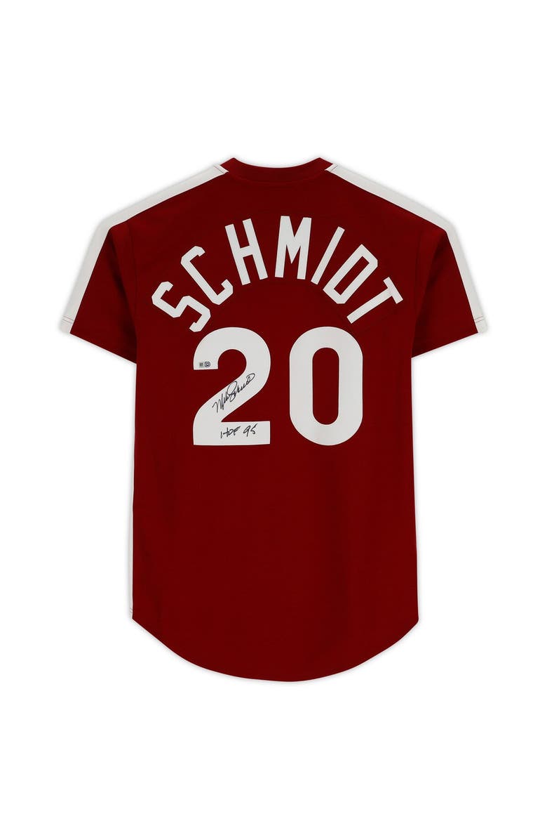 FANATICS AUTHENTIC Mike Schmidt Philadelphia Phillies Autographed Mitchell & Ness Authentic Maroon 1979 Jersey with "HOF 95" Inscription, Alternate, color, 