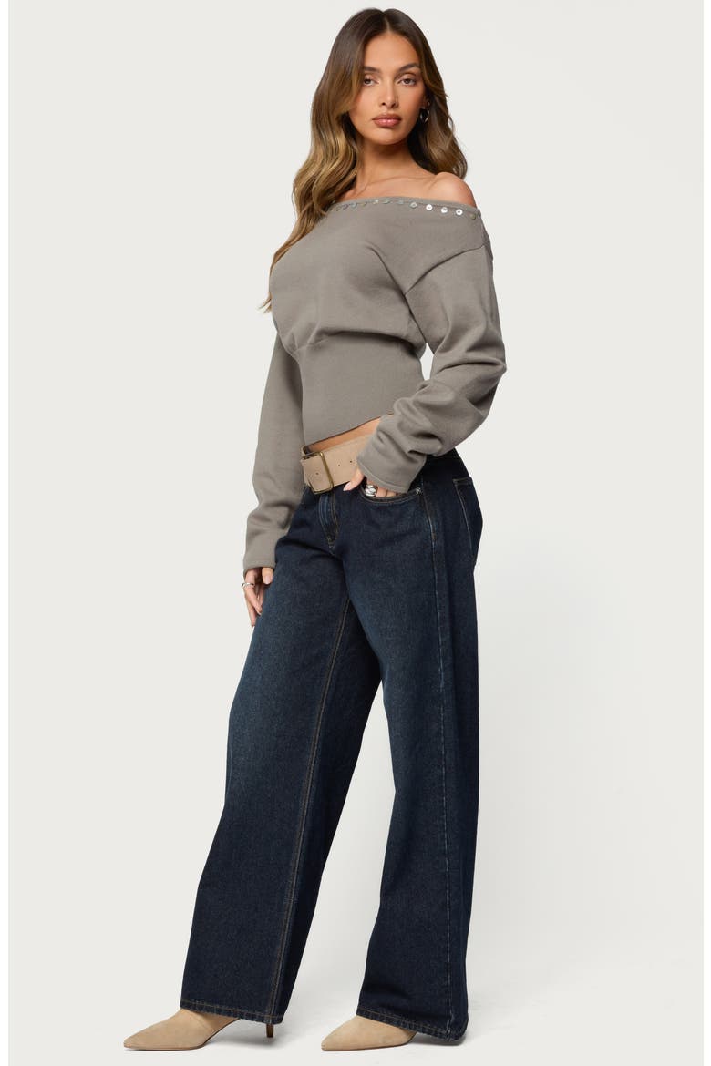 Carmela Iridescent Button Off the Shoulder Sweater, Alternate, color, OLIVE