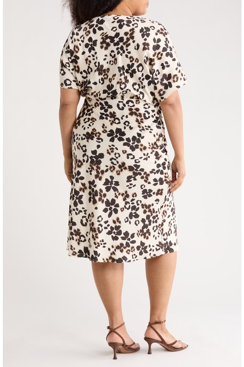 Floral Short Sleeve Satin Midi Dress, Alternate, color, BEIGE