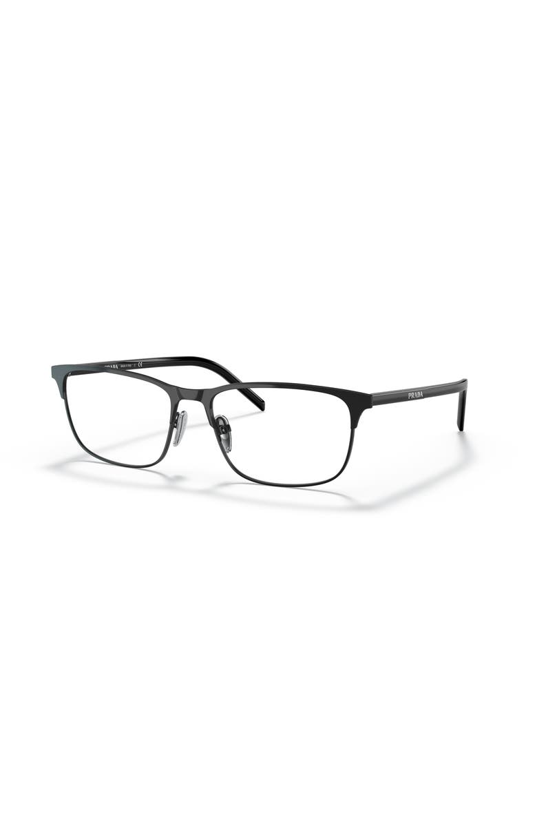 Prada 57mm Rectangle optical glasses, Main, color, Black