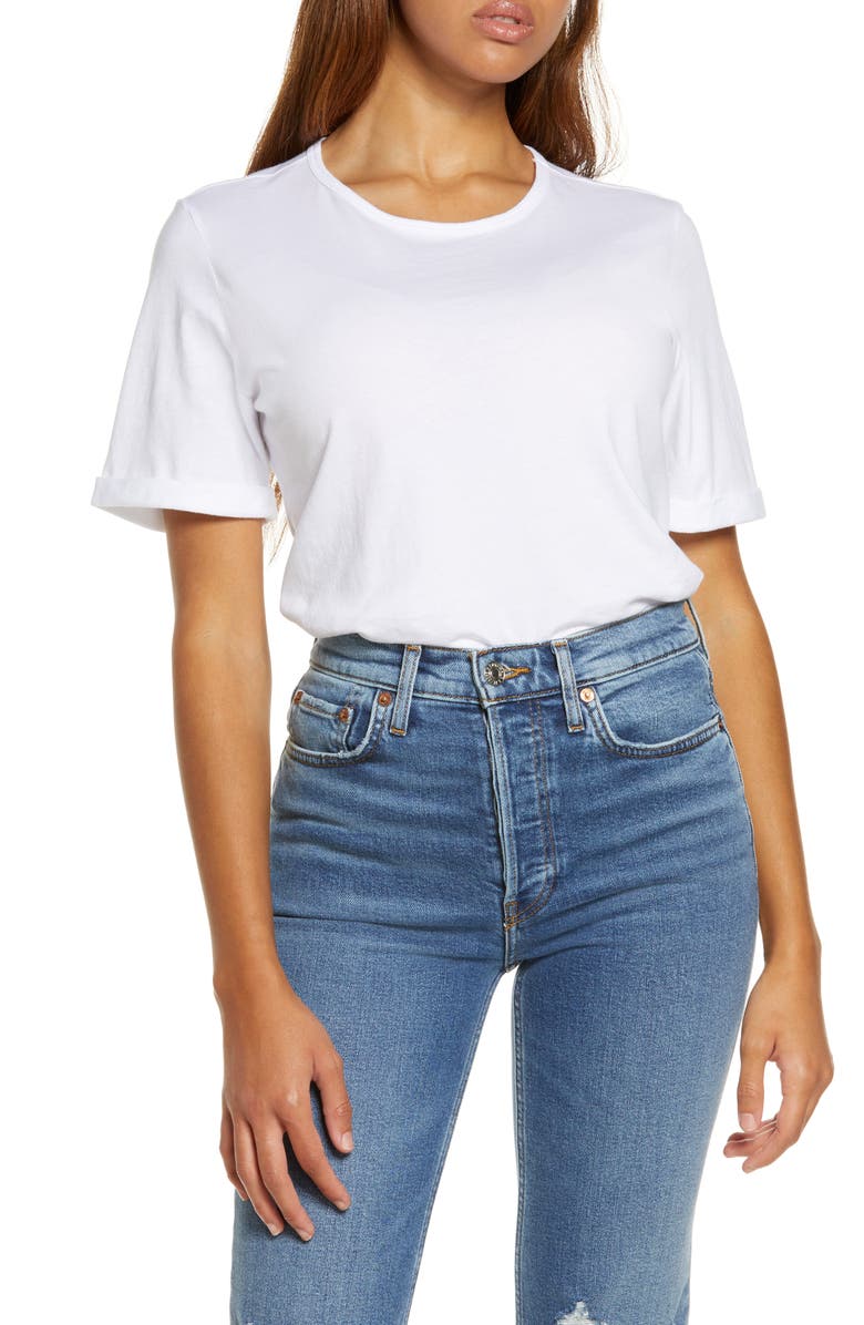 PERFECTDD Roll Sleeve Cotton T-Shirt, Main, color, 