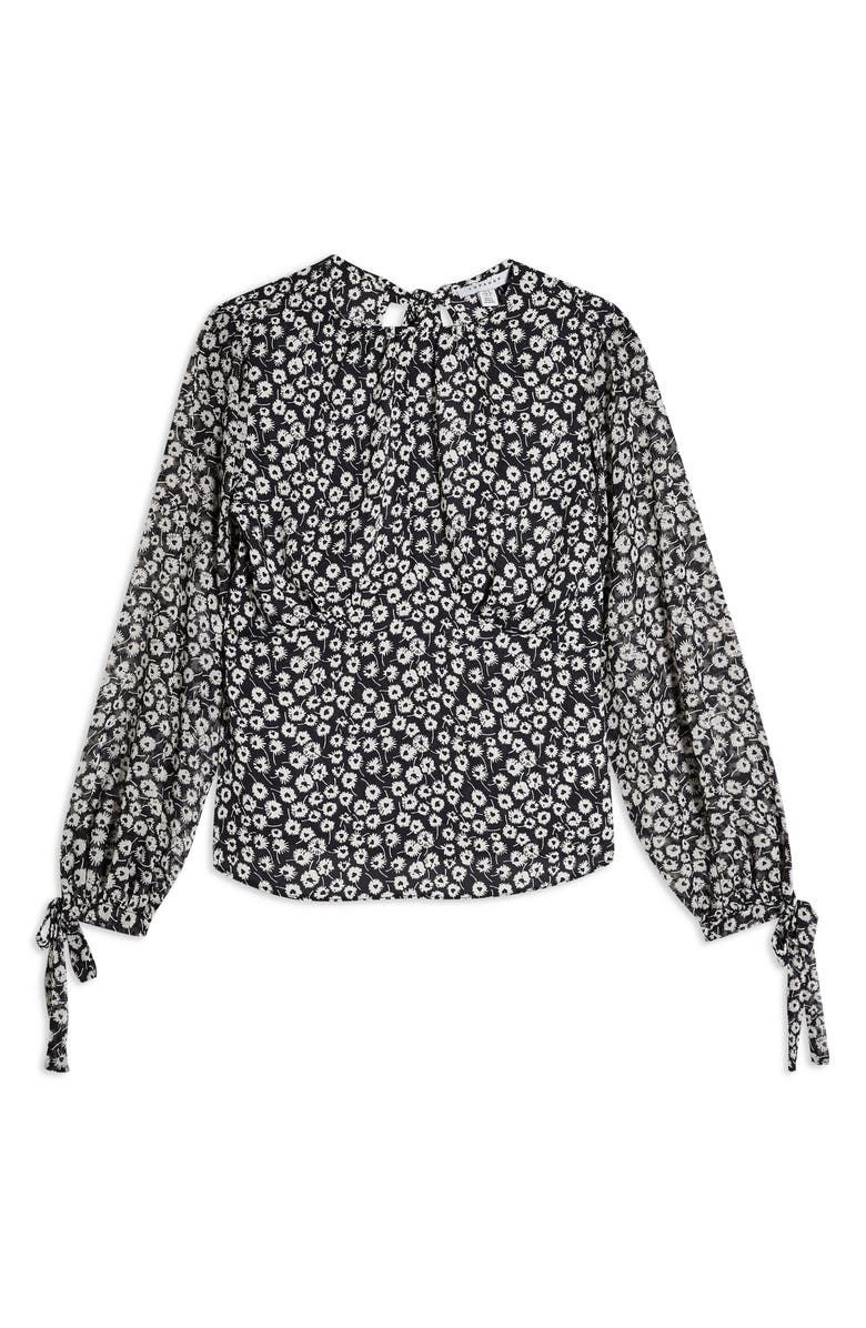 Topshop Floral Print Sheer Sleeve Blouse, Alternate, color, 