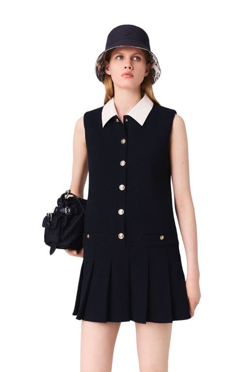 Maje Mini Tweed Dress With Removable Collar In Black