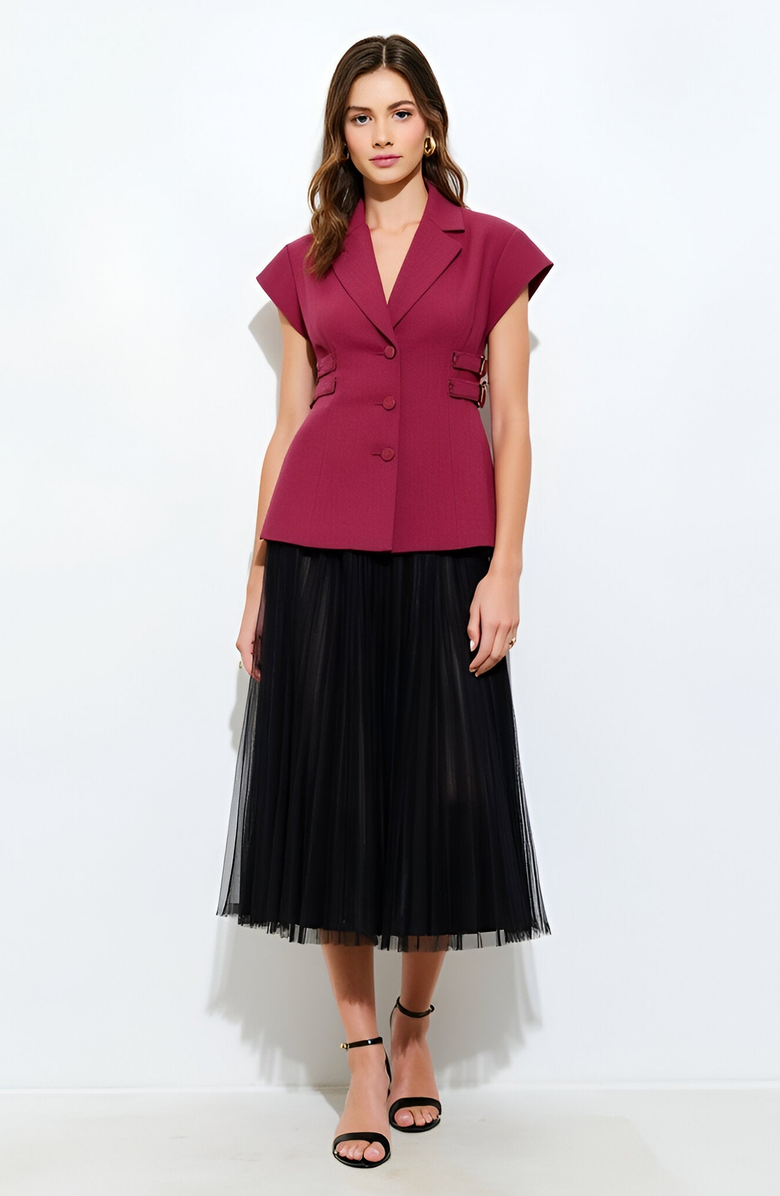 Modenaire Blazer Top with Side Buckle Detail, Main, color, Burgundy