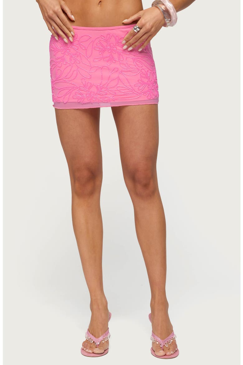 Ilse Beaded Floral Miniskirt, Main, color, PINK