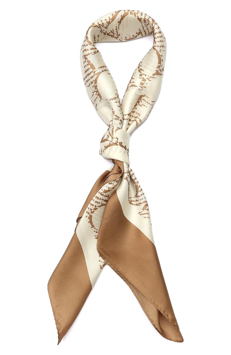 COACH Offset Signature C Silk Square Scarf, Alternate, color, Natural/ Amber