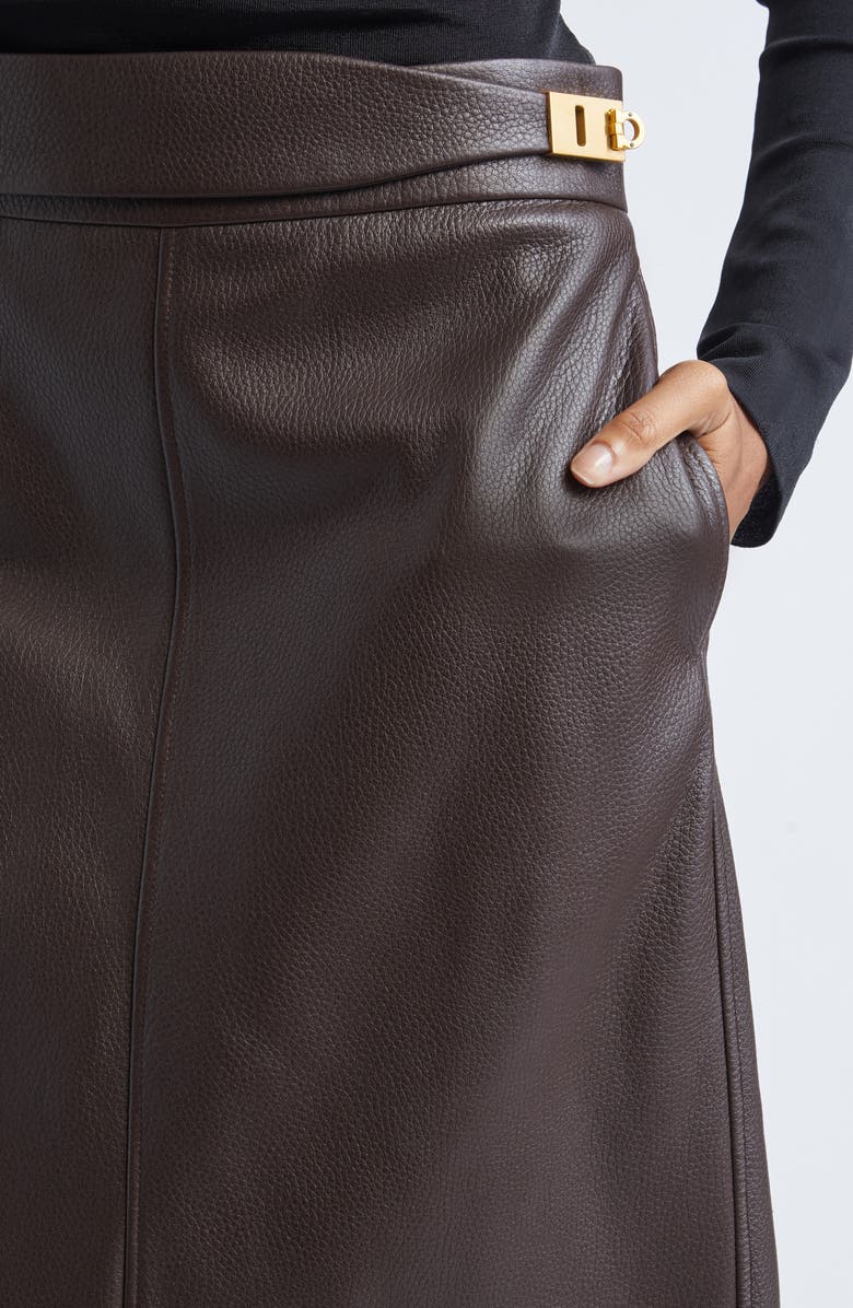 FERRAGAMO Leather Maxi Skirt, Alternate, color, Expresso