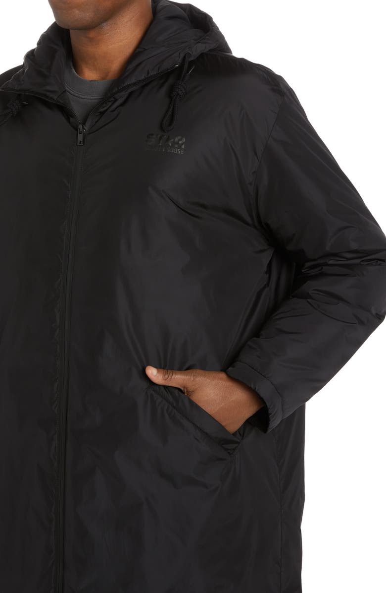 Golden Goose Black Star Collection Hooded Padded Long Coat, Alternate, color, 