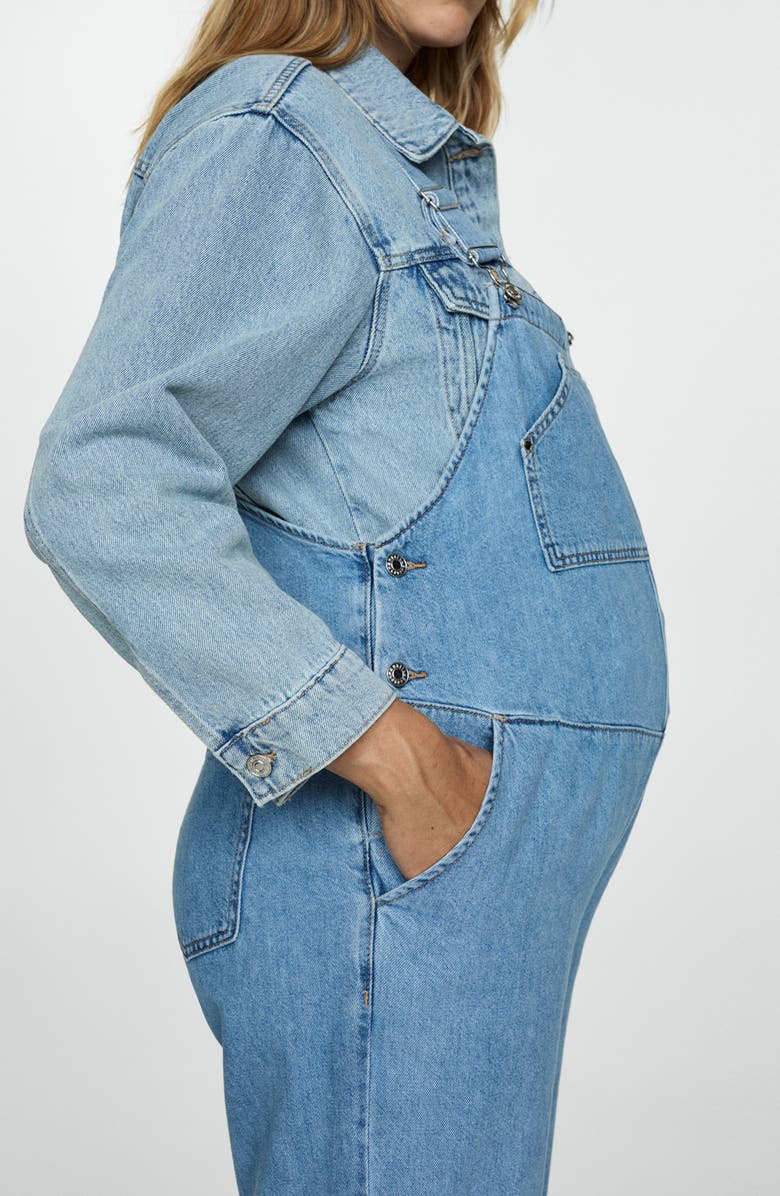 MANGO Straight Leg Denim Maternity Overalls, Alternate, color, 