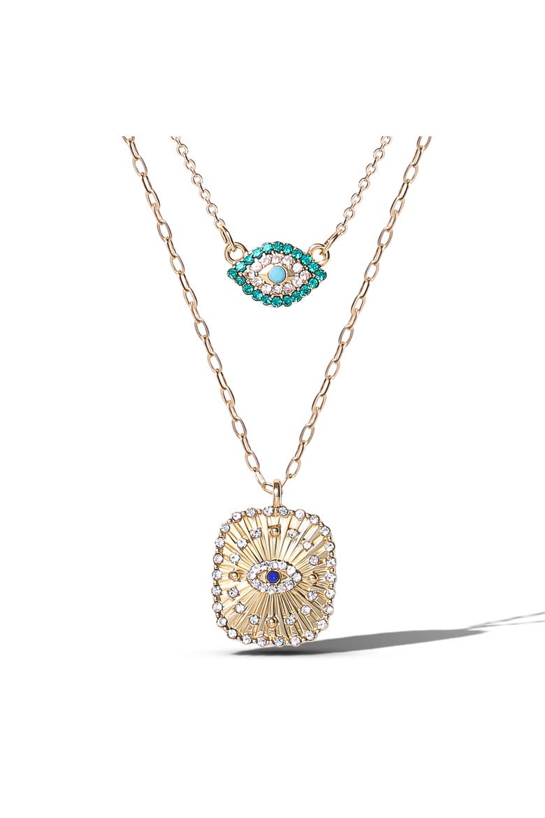 JS Jessica Simpson Gold-Tone Layered Evil Eye Pendant Necklace Set, Main, color, Gold