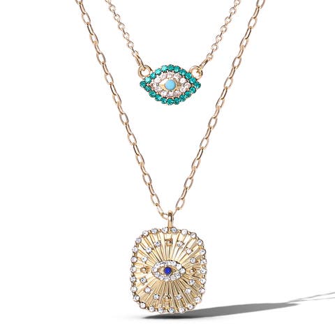Gold-Tone Layered Evil Eye Pendant Necklace Set