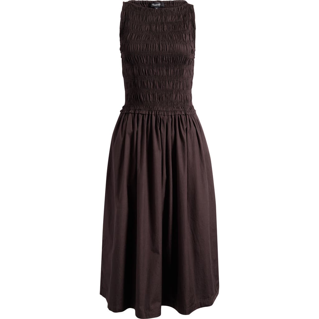 Madewell The Melody Smocked Midi Dress In Brown