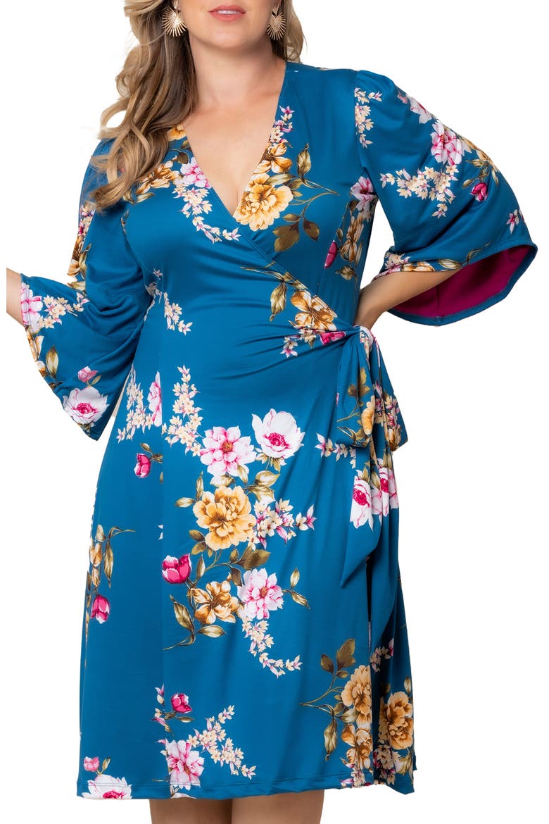 Gemini Floral Bell Sleeve Wrap Dress, Alternate, color, TEAL FLORAL PRINT