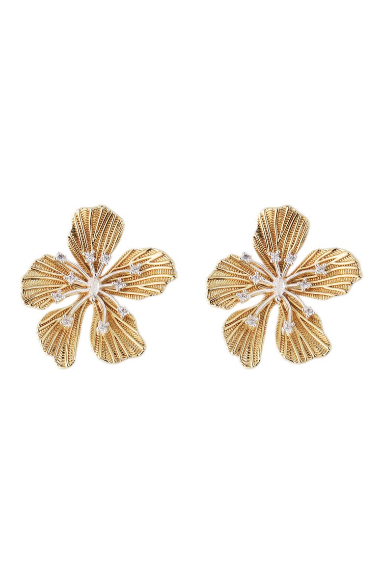 Crystal Flower Earrings, Main, color, GOLD