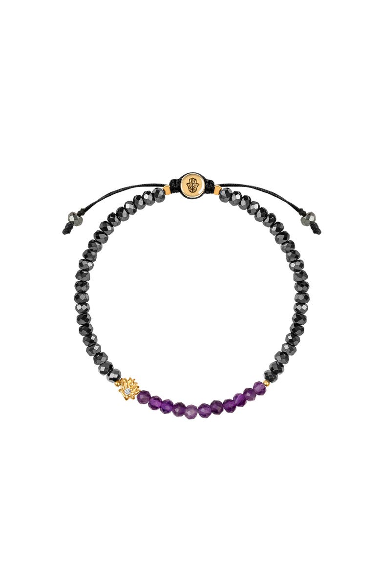 Karma and Luck Blessed Equilibrium - Amethyst Lotus Hematite Bracelet, Main, color, Dark Grey/Purple/Gold