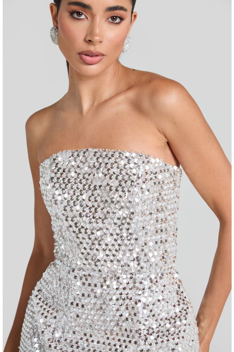 Lucia Silver Sequin Strapless Minidress, Alternate, color, SILVER
