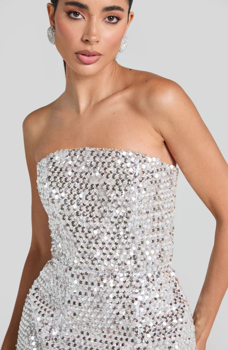 NADINE MERABI Lucia Silver Sequin Strapless Minidress, Alternate, color, Silver