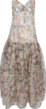 Khaite Amello Floral Drop Waist Silk Organza Pinafore Dress