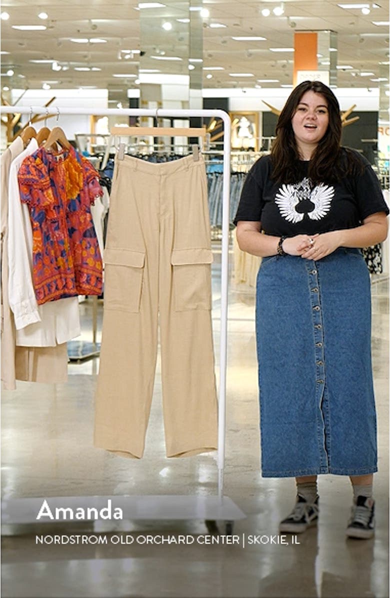 High Waist Organic Linen Blend Cargo Pants, sales video thumbnail