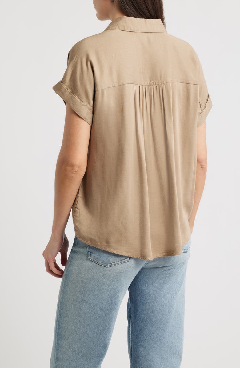 beachlunchlounge Kia Short Sleeve Button-Up Shirt, Alternate, color, Dijon