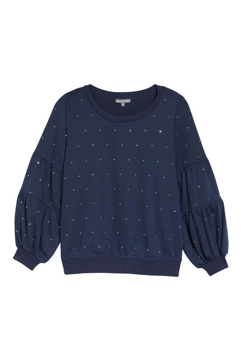 Rhinestone Embellished Balloon Sleeve Sweatshirt (Nordstrom Exclusive), Alternate, color, CARBON BLUE