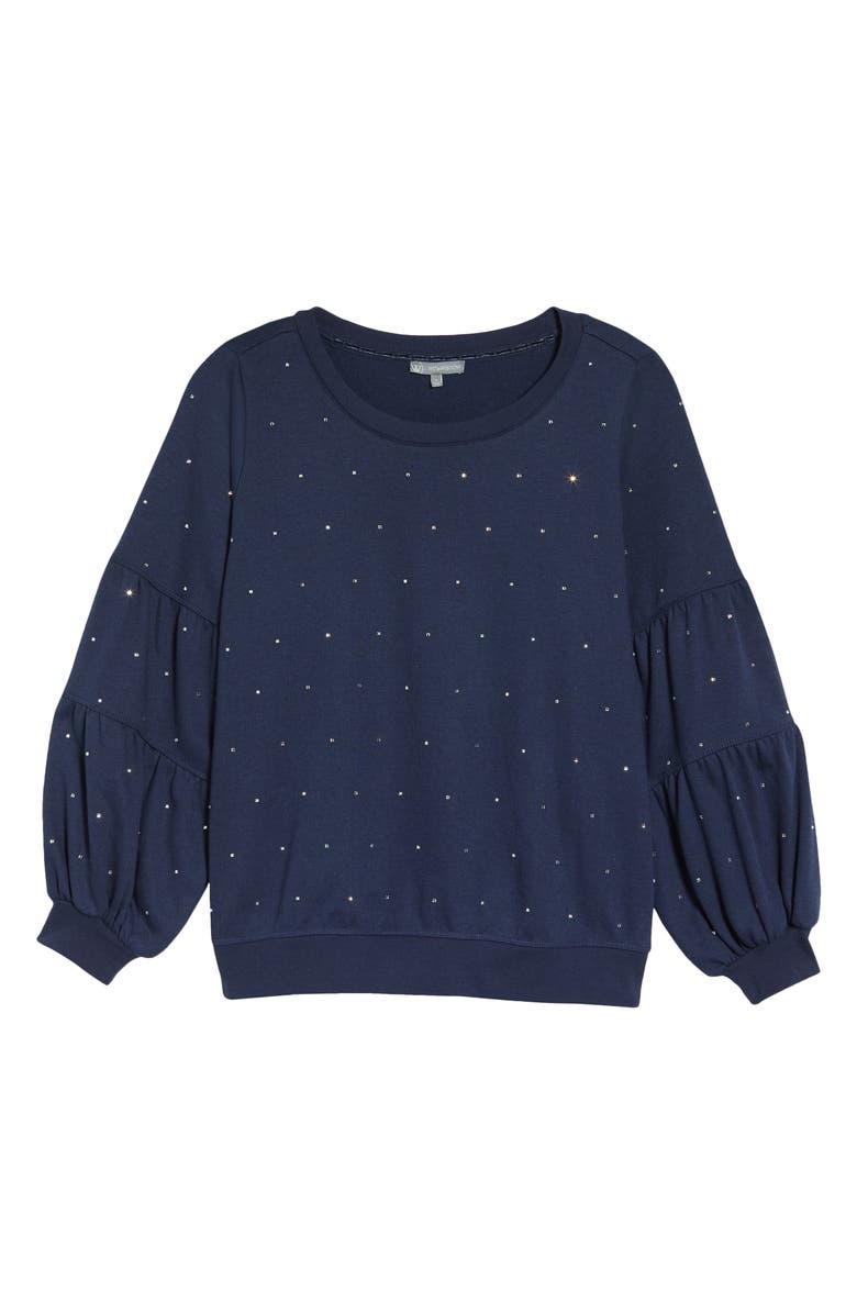 Wit & Wisdom Rhinestone Embellished Balloon Sleeve Sweatshirt, Alternate, color, 