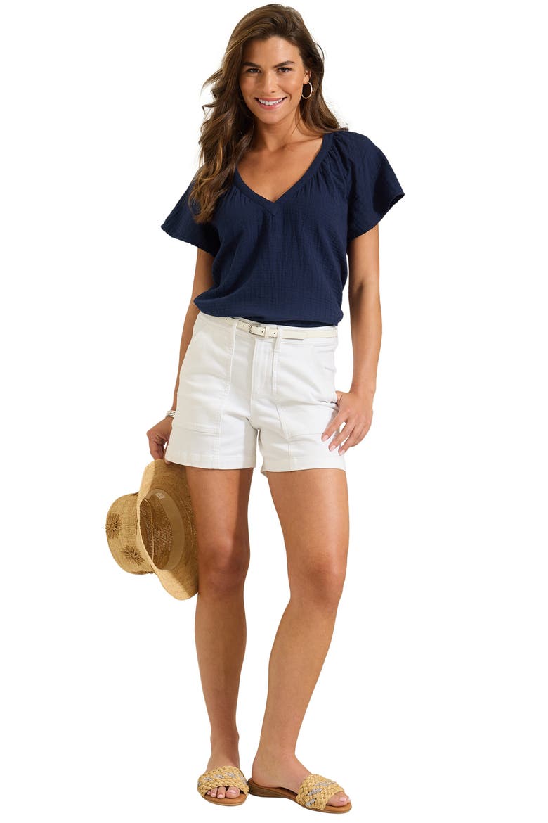 Flutter Sleeve Cotton Gauze Top, Alternate, color, COASTLINE