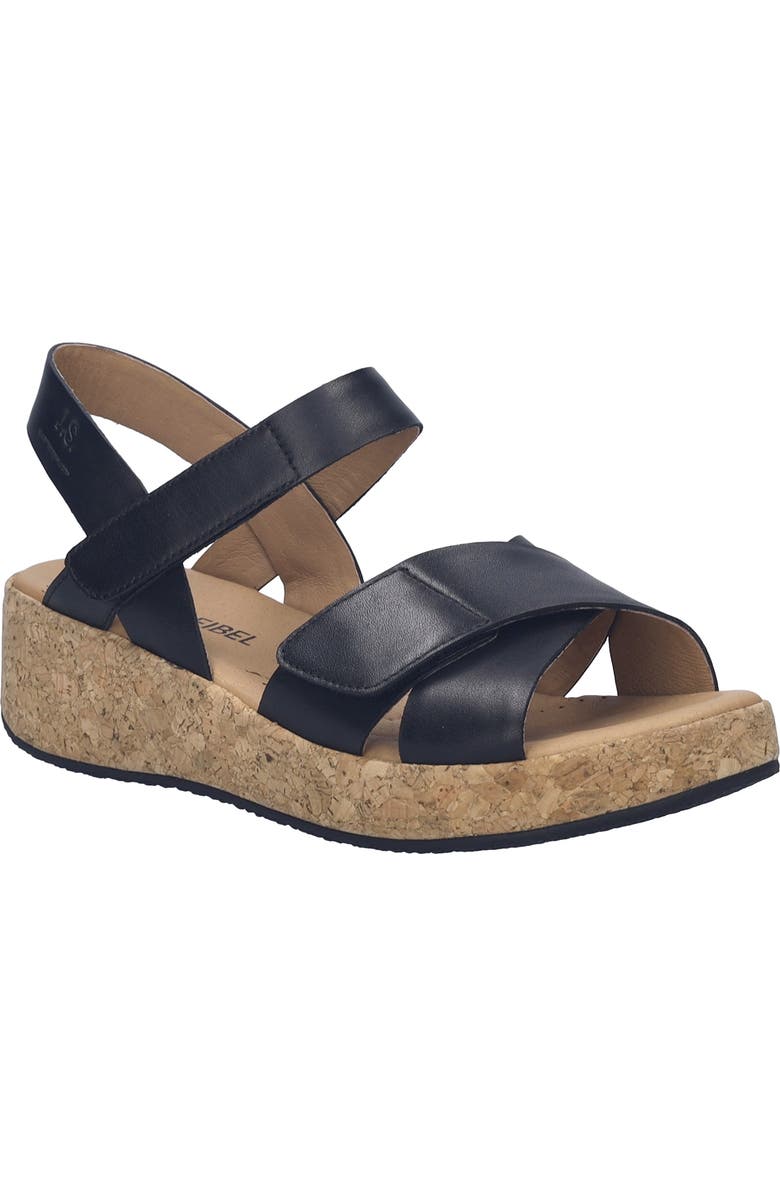 Josef Seibel Evita 03 Slingback Platform Wedge Sandal, Main, color, Black Leather