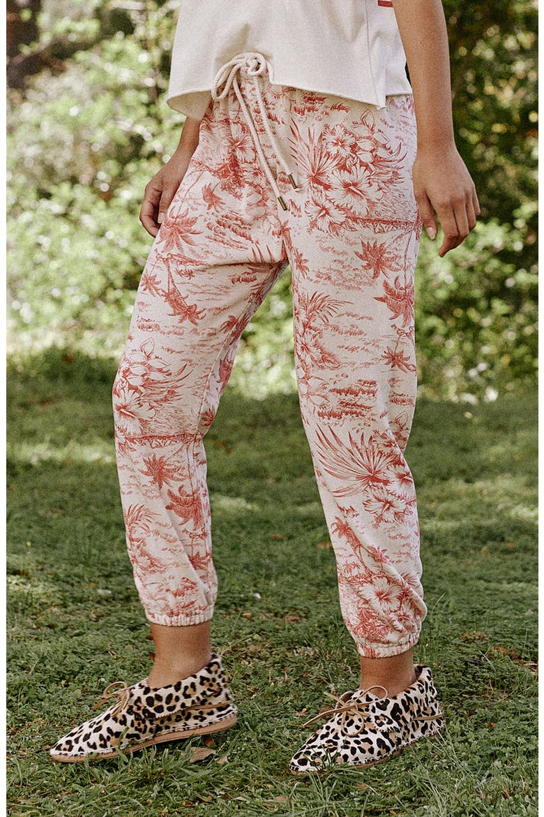 The Stadium Palm Print Crop Sweatpants, Alternate, color, WASHED WHITE W/ RED PALM PRINT