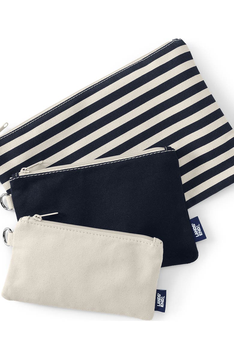 Lands' End Zip Canvas Pouch 3 Pack, Main, color, Radiant Navy Stripe Mix