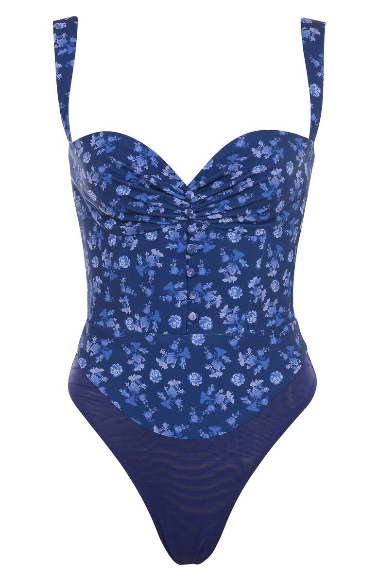 HOUSE OF CB Savia Floral Corset Bodysuit, Alternate, color, Sapphire Floral Print