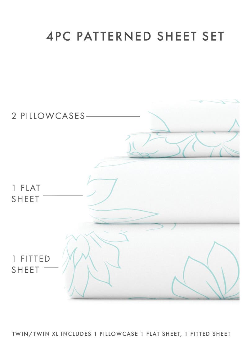 Premium Ultra Burst of Vines Pattern 4-Piece Bed Sheets Set, Alternate, color, AQUA VINE