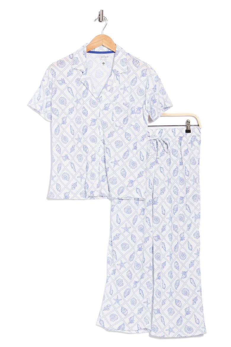 Short Sleeve Top & Crop Pants Pajamas, Alternate, color, ATHENA SHELL LATTICE WHITE