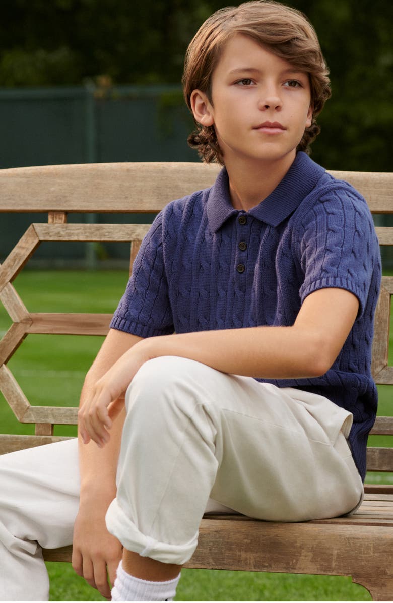 Polo Ralph Lauren Kids' Cabled Short Sleeve Cotton Polo Sweater, Alternate, color, 